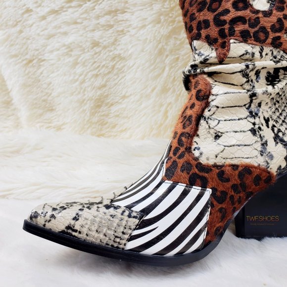 Thigh high Western slouch cowboy boots Animal - Picture 7 of 16